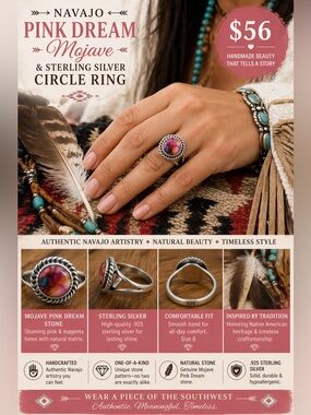 Navajo Pink Dream Mojave & Sterling Silver Circle Ring